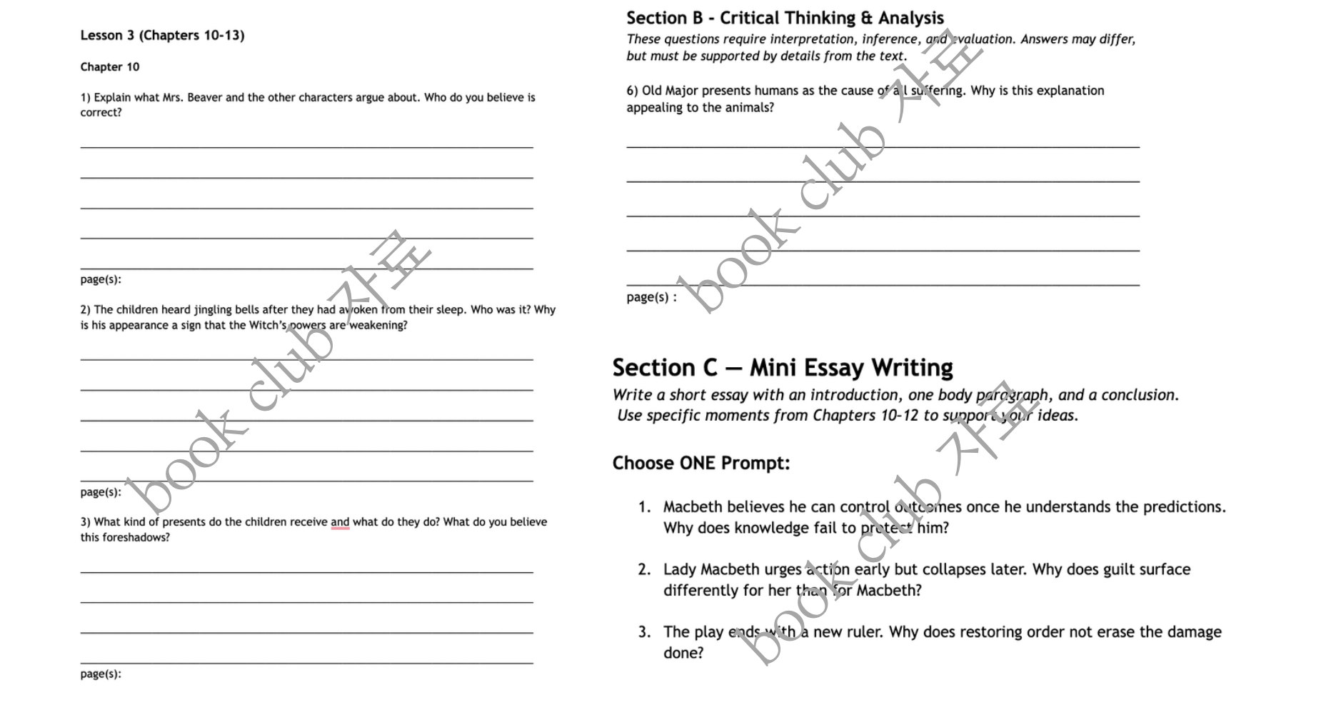 Critical Thinking and Analysis 질문과 Mini Essay Writing 과제가 포함된 4STEPS 자체 교재 예시